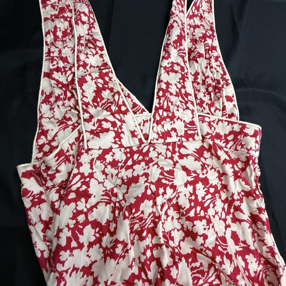 Free People Ohh La La Red Floral Bias Cut Midi Dress Red Sleeveless Size 10 $138 - Picture 8 of 9